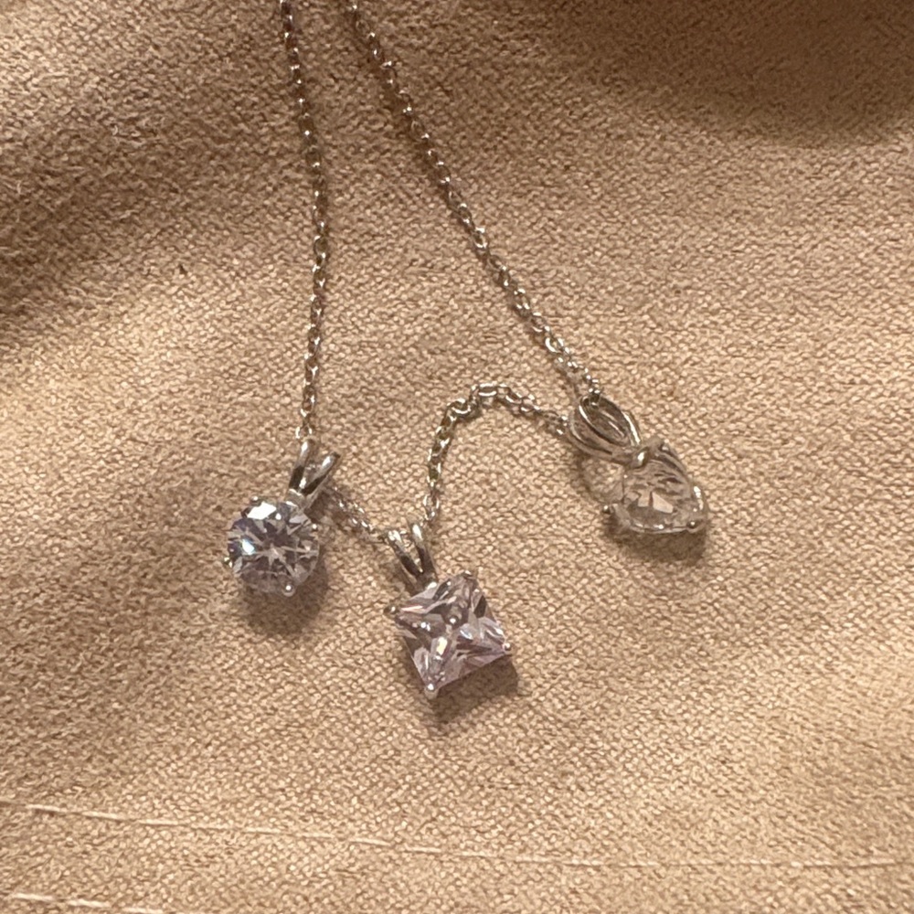 JTV Silver Necklace with Trio of Clear Pendants